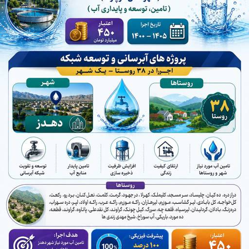 اجرای طرح‌های آبرسانی با اعتبار پنج هزار و ۲۰۰ میلیارد ریال در شهرستان دزپارت
